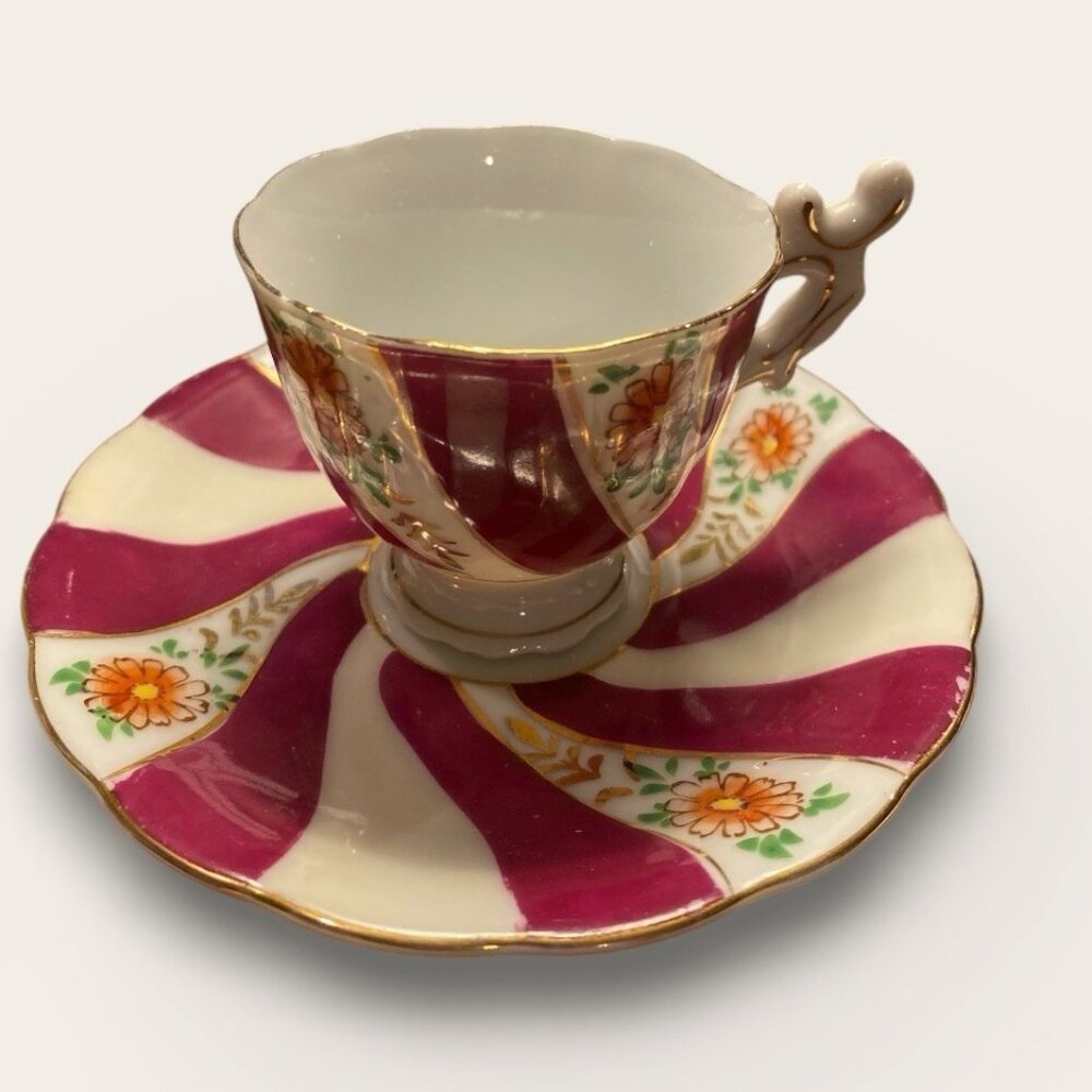 Vintage “Wales China”Tea Set Swirl Circus Tent Style Floral Pattern-Made In Jap
